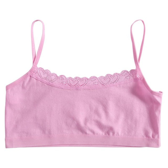 iMucci 1pc Teenage Underwear for Girl Children Girls Cutton Lace Wireless Young Training Bra for Kids and Teens Puberty Clothing