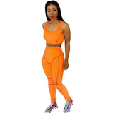 Summer Neon Green Orange Two Piece Set Women Sleeveless Vest Crop Top + Legging Pencil Pants Suit Sportwear Matching Set Outfits