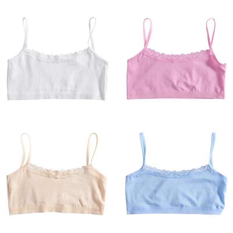 iMucci 1pc Teenage Underwear for Girl Children Girls Cutton Lace Wireless Young Training Bra for Kids and Teens Puberty Clothing